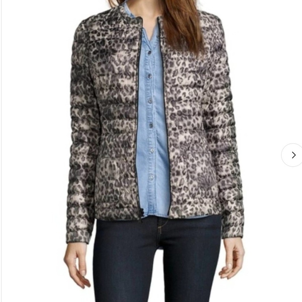 Betsey Johnson Reversible Down Puffer Coat Leopard/Black SzXS Animal Print Chic
